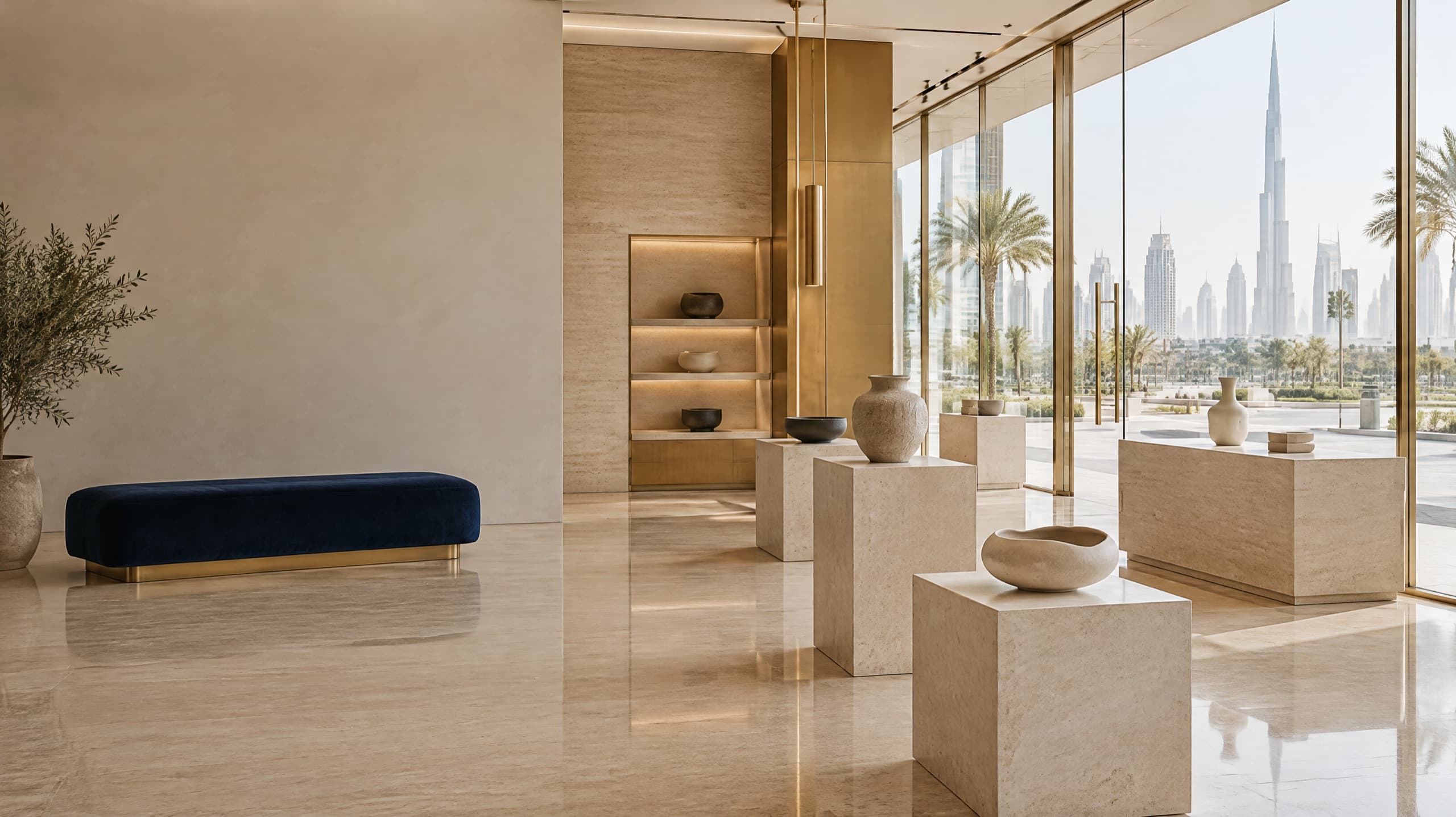 Spotless showroom with polished marble floor in Dubai