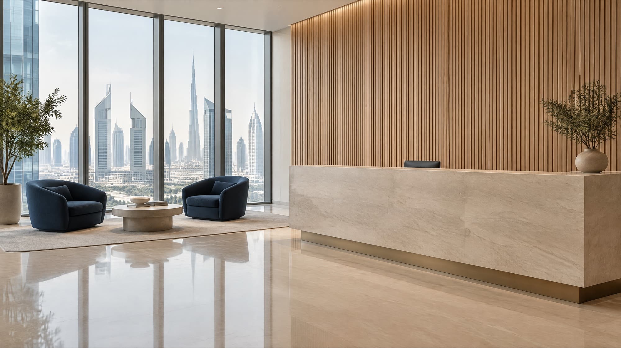 Spotless office reception in DIFC, Dubai