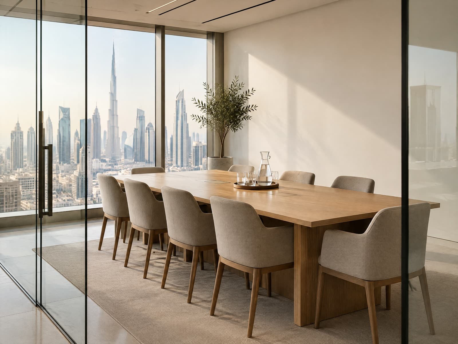Tidy glass-walled meeting room